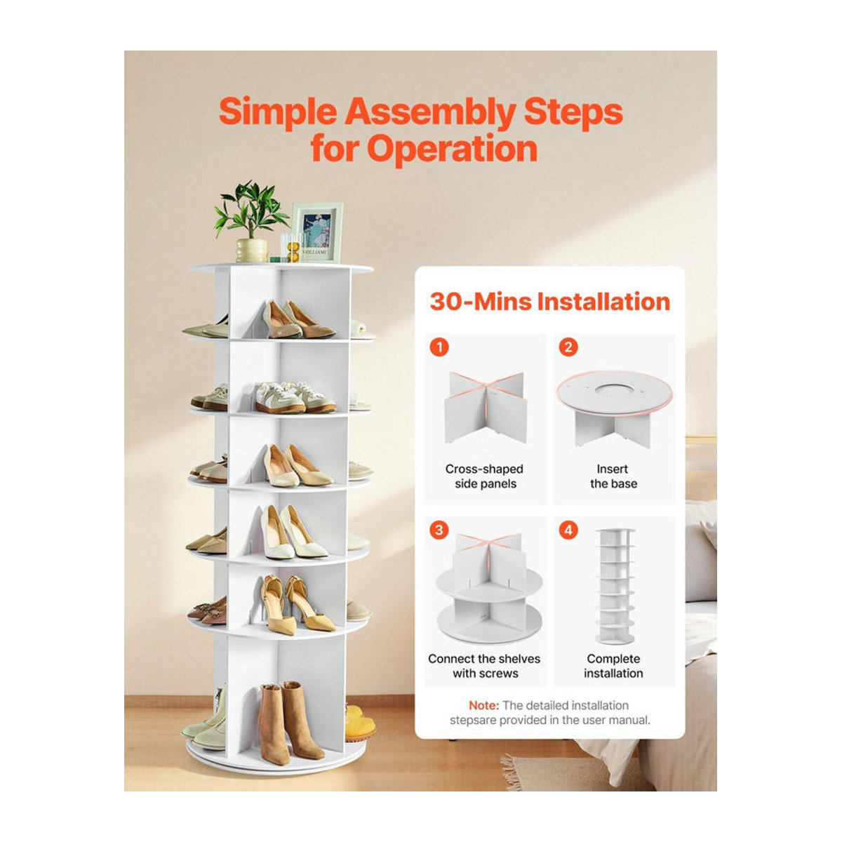 Buying Solutions MB 6-lagiger rotierender Schuhregal Organizer aus Kunststoff in Weiß, H x B x T: 157 x 59,8 x 59,8 cm - Bild 2