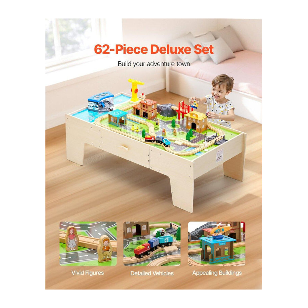 Buying Solutions MB Aktivitätentisch aus Holz mit großer Schublade in Natur und Bunt, Spieltisch im skandinavischen Design, B/T/H: 62,1 x 39,4 x 16 cm - Bild 2
