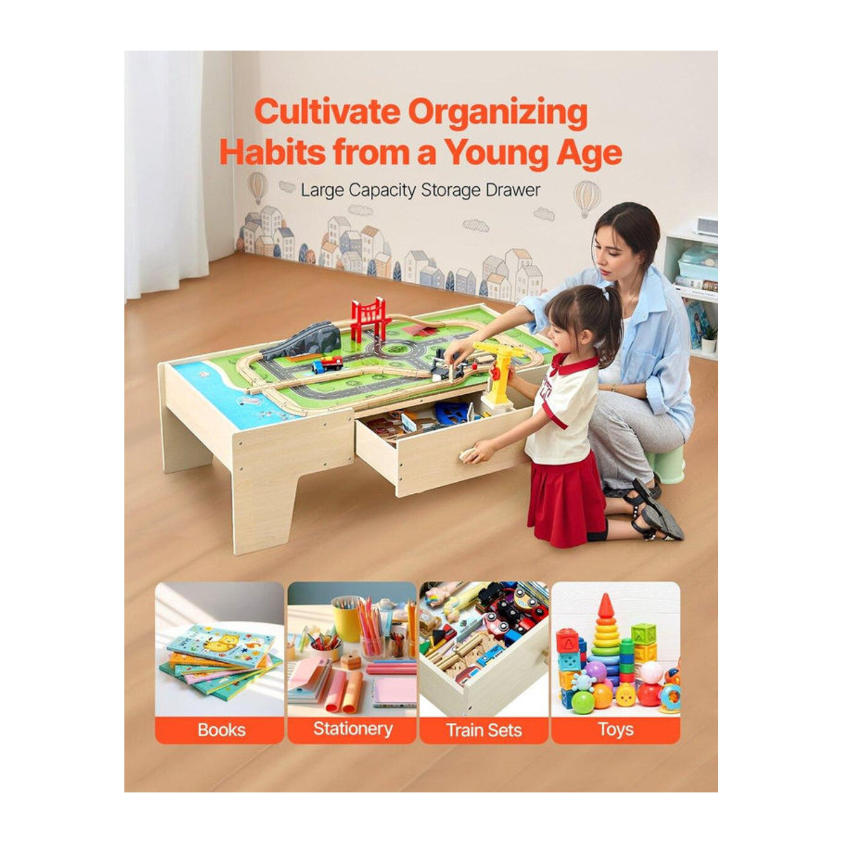 Buying Solutions MB Aktivitätentisch aus Holz mit großer Schublade in Natur und Bunt, Spieltisch im skandinavischen Design, B/T/H: 62,1 x 39,4 x 16 cm - Bild 4