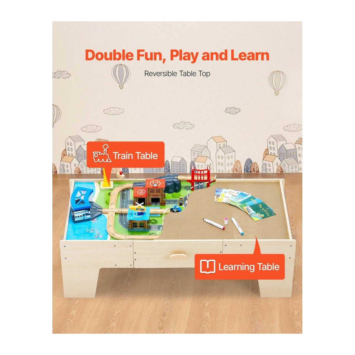 Buying Solutions MB Aktivitätentisch aus Holz mit großer Schublade in Natur und Bunt, Spieltisch im skandinavischen Design, B/T/H: 62,1 x 39,4 x 16 cm - Bild 6