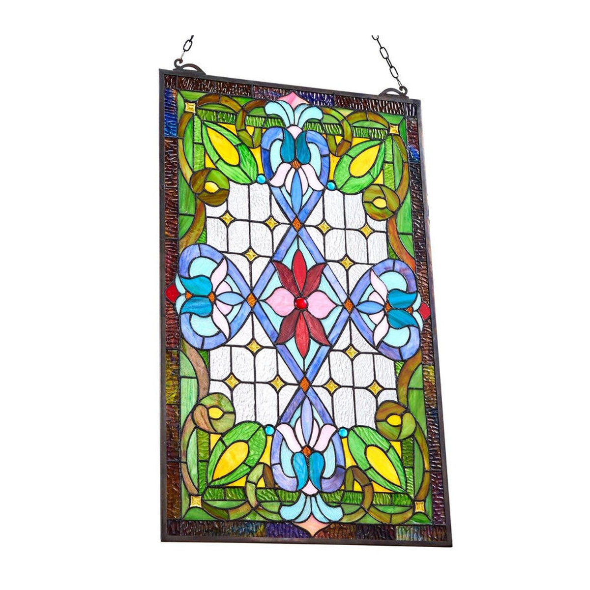Buying Solutions, MB Buntglas-Fensterbild im Tiffany-Stil mit Blumenmotiv, hängendes Glasfenster in Rechteckform, mehrfarbig, B/H: 43,3 x 73,1 cm - Bild 10