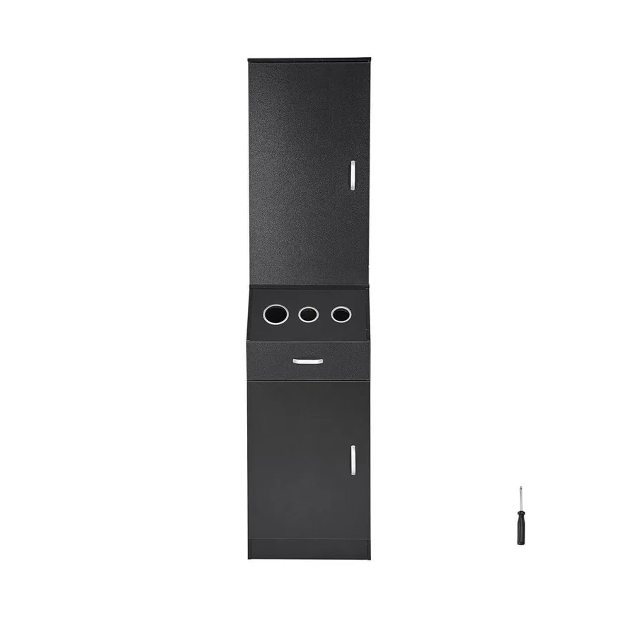 Buying Solutions, MB Friseursalon-Station Set in Schwarz mit 3 Fönhaltern, Schränken und Schublade aus MDF und Metall - Bild 2