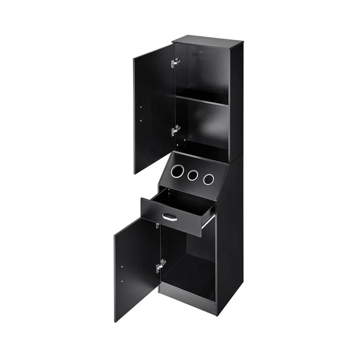 Buying Solutions, MB Friseursalon-Station Set in Schwarz mit 3 Fönhaltern, Schränken und Schublade aus MDF und Metall - Bild 4