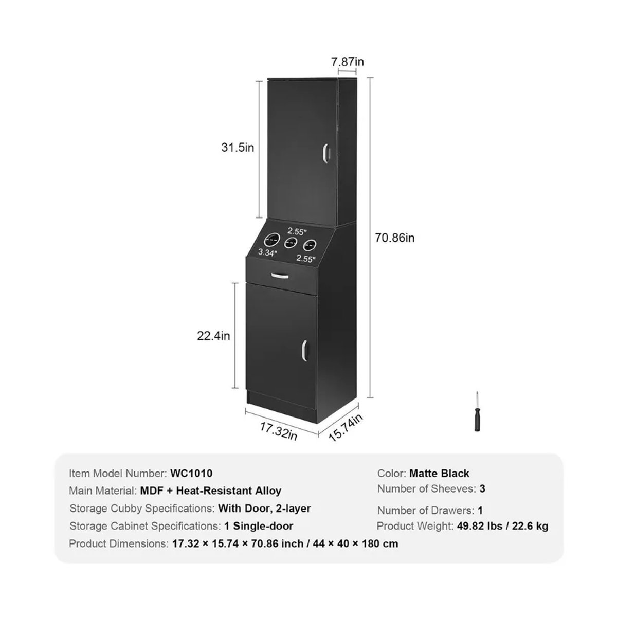 Buying Solutions, MB Friseursalon-Station Set in Schwarz mit 3 Fönhaltern, Schränken und Schublade aus MDF und Metall - Bild 5