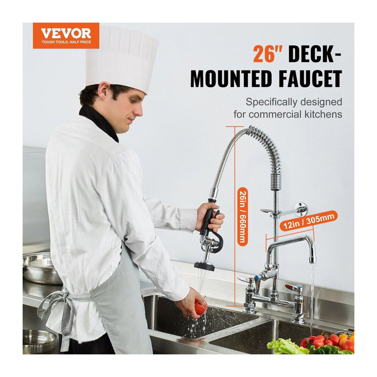 Buying Solutions MB Küchenarmatur aus Messing mit Vorwaschbrause und ausziehbarem Brausekopf in Chrom - Bild 2