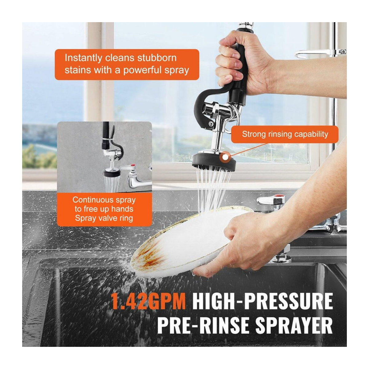 Buying Solutions MB Küchenarmatur aus Messing mit Vorwaschbrause und ausziehbarem Brausekopf in Chrom - Bild 3