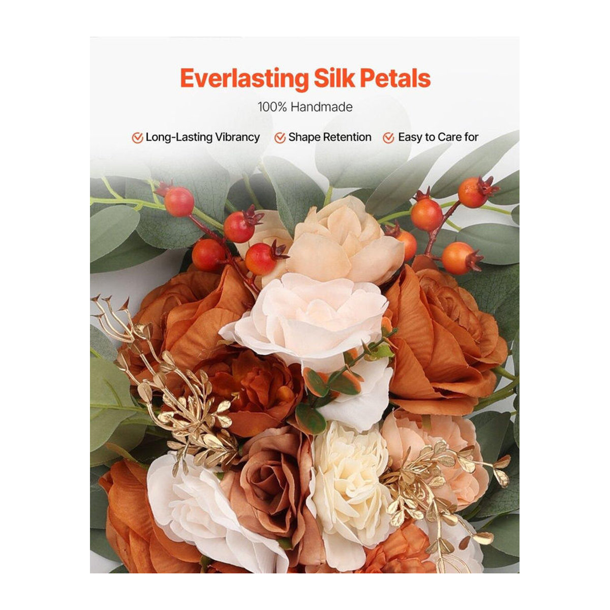 Buying Solutions, MB Künstliches Hochzeitsbogen Blumen Set in Orange, Weiß und Creme mit Textilvorhängen für Bohemian Dekoration - Bild 5
