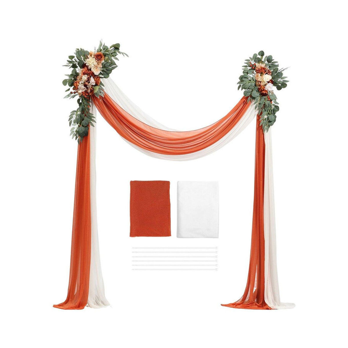 Buying Solutions, MB Künstliches Hochzeitsbogen Blumen Set in Orange, Weiß und Creme mit Textilvorhängen für Bohemian Dekoration - Bild 9