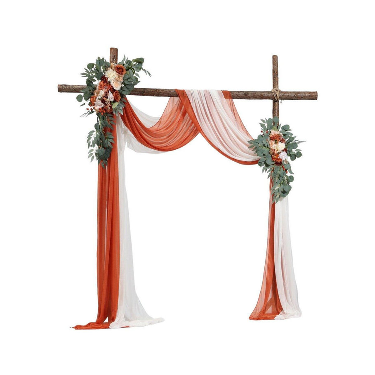 Buying Solutions, MB Künstliches Hochzeitsbogen Blumen Set in Orange, Weiß und Creme mit Textilvorhängen für Bohemian Dekoration - Bild 10