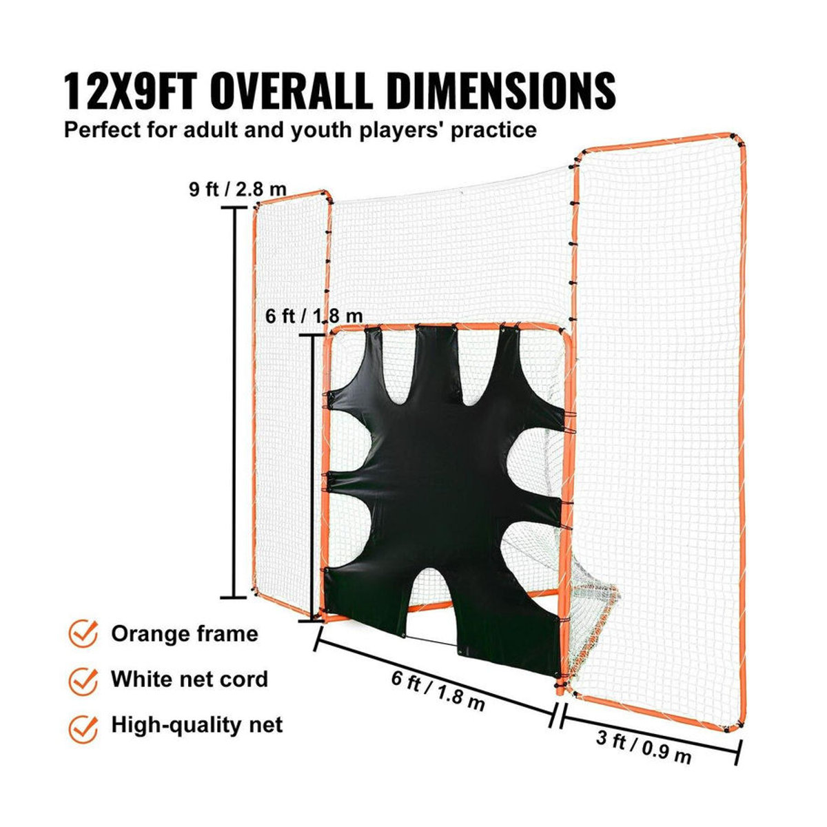 Buying Solutions MB Lacrosse 3-in-1 Trainingsnetz mit Boden und Ziel, Stahlrahmen, B: 3,6 m x H: 2,7 m - Bild 7