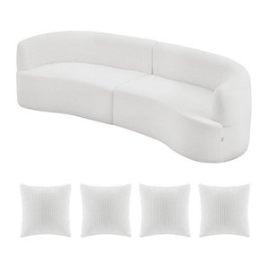 Buying Solutions, MB Modernes Modulares Sofa in Weiß, Geschwungene Wohnlandschaft aus Cord mit 4 Kissen, Breite: 284 cm