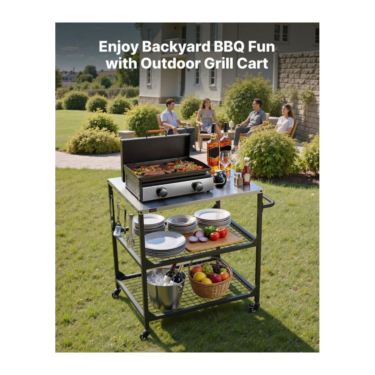 Buying Solutions MB Outdoor Grillwagen aus Edelstahl mit 4 Rädern, Seitenhenkeln und zwei Gitterböden, B/T: 80 x 61 cm - Bild 4