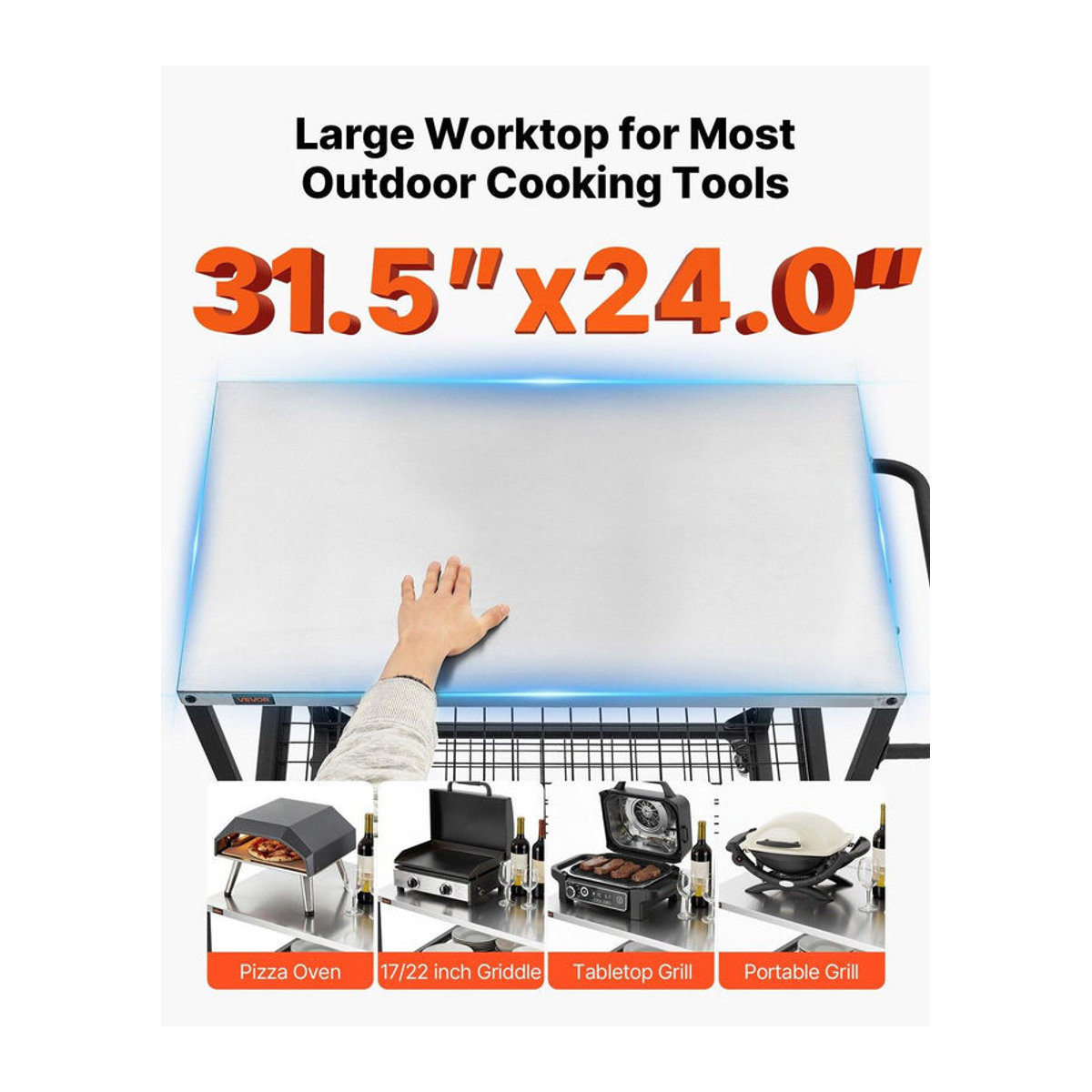 Buying Solutions MB Outdoor Grillwagen aus Edelstahl mit 4 Rädern, Seitenhenkeln und zwei Gitterböden, B/T: 80 x 61 cm - Bild 9