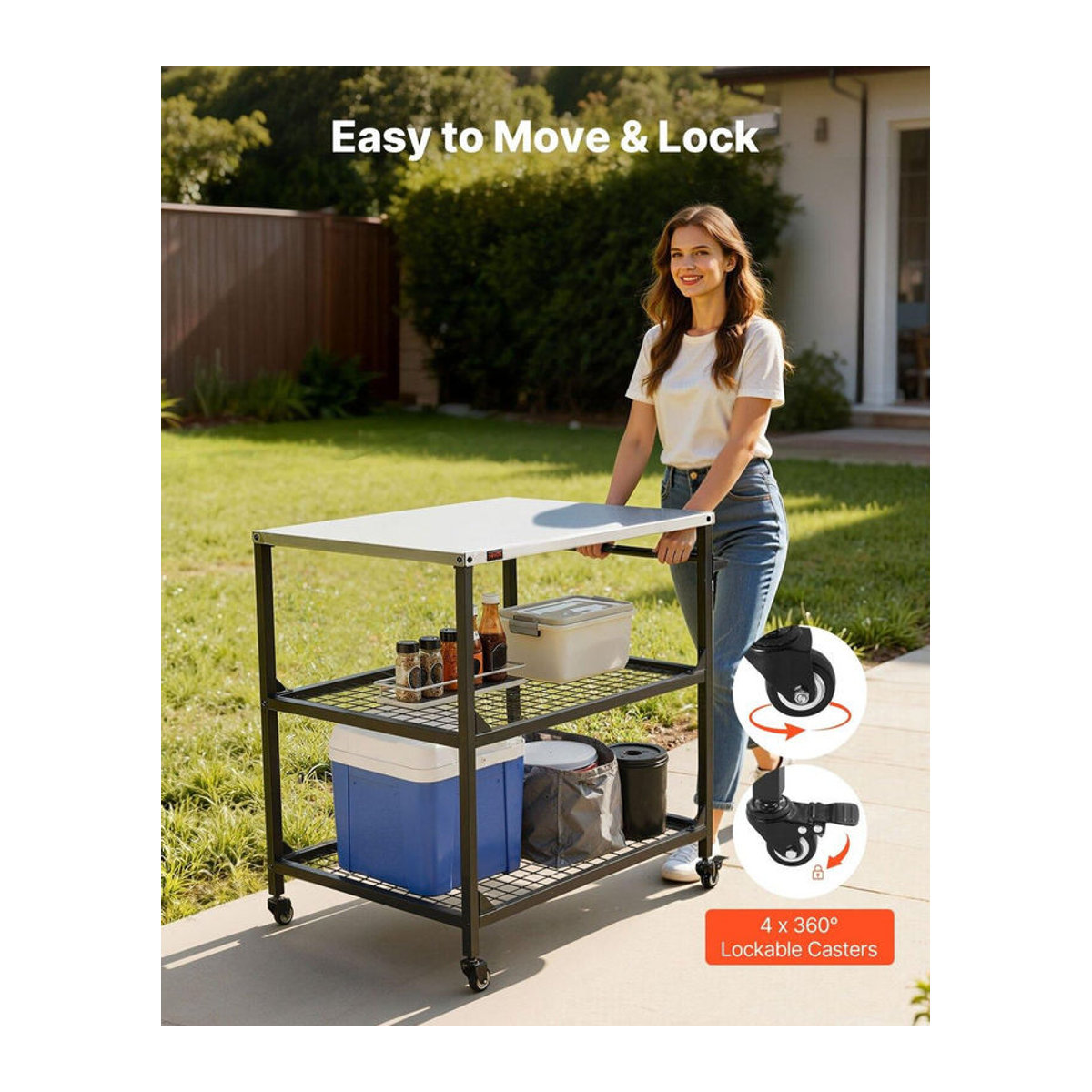 Buying Solutions MB Outdoor Grillwagen aus Edelstahl mit 4 Rädern, Seitenhenkeln und zwei Gitterböden, B/T: 80 x 61 cm - Bild 10