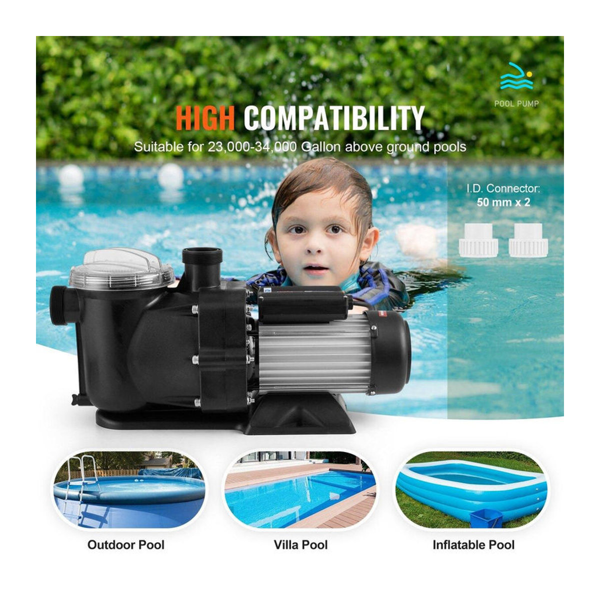 Buying Solutions MB Poolpumpe für Aufstellpools, 1,5 CV, 100 GPM, 2850 tr/min, Schwarz - Bild 11