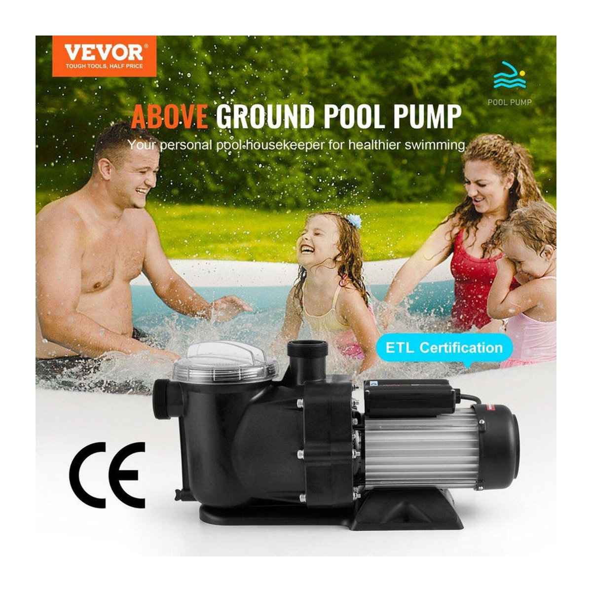 Buying Solutions MB Poolpumpe für Aufstellpools, 1,5 CV, 100 GPM, 2850 tr/min, Schwarz - Bild 5
