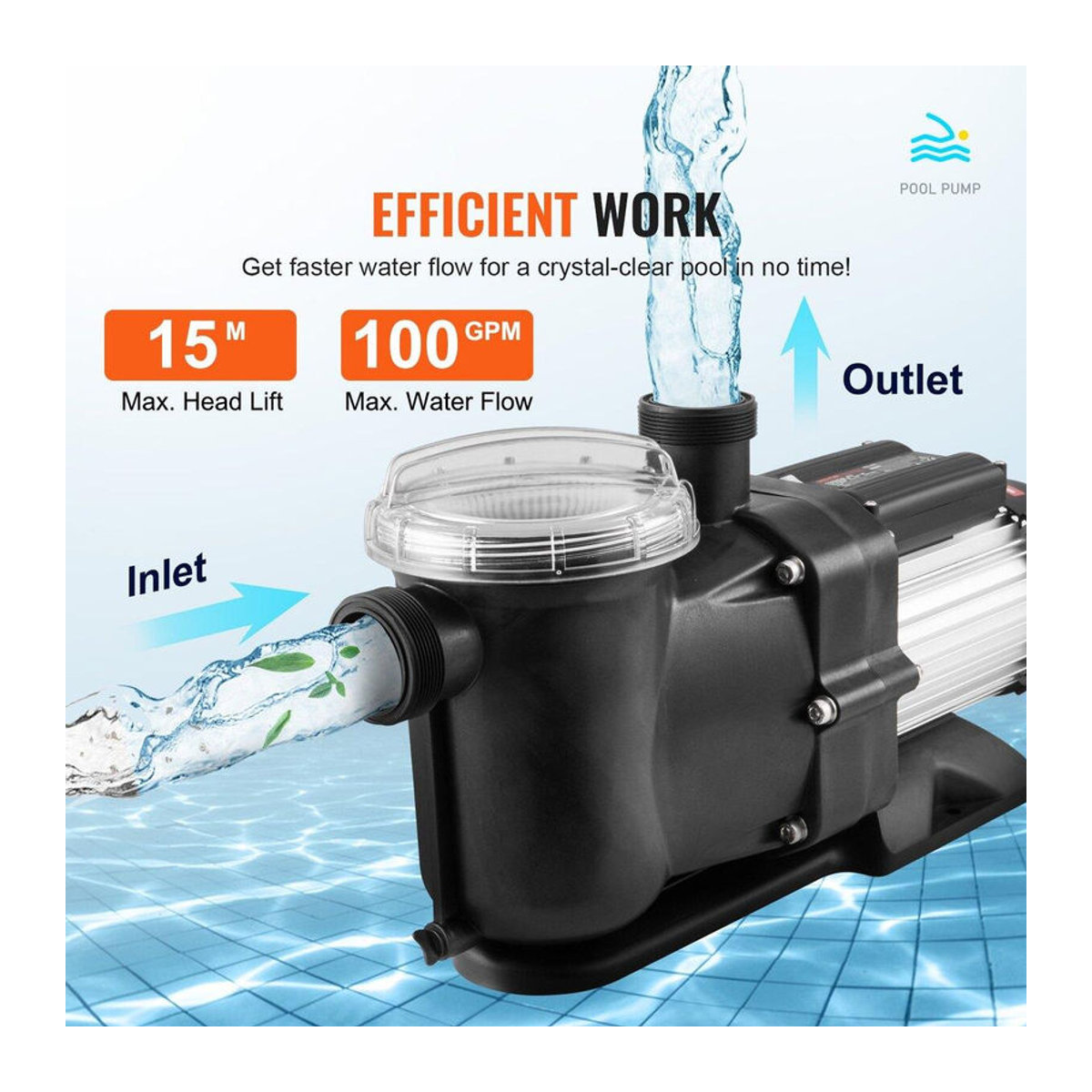 Buying Solutions MB Poolpumpe für Aufstellpools, 1,5 CV, 100 GPM, 2850 tr/min, Schwarz - Bild 10
