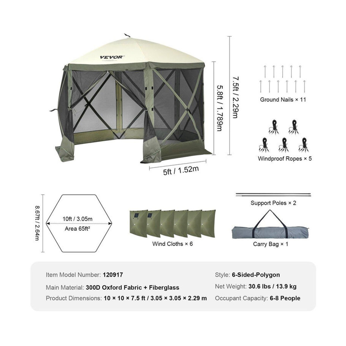 Buying Solutions MB Pop-up Gazebo Zelt 6-seitiges Klappzelt Sonnenschutz Grün - Bild 7