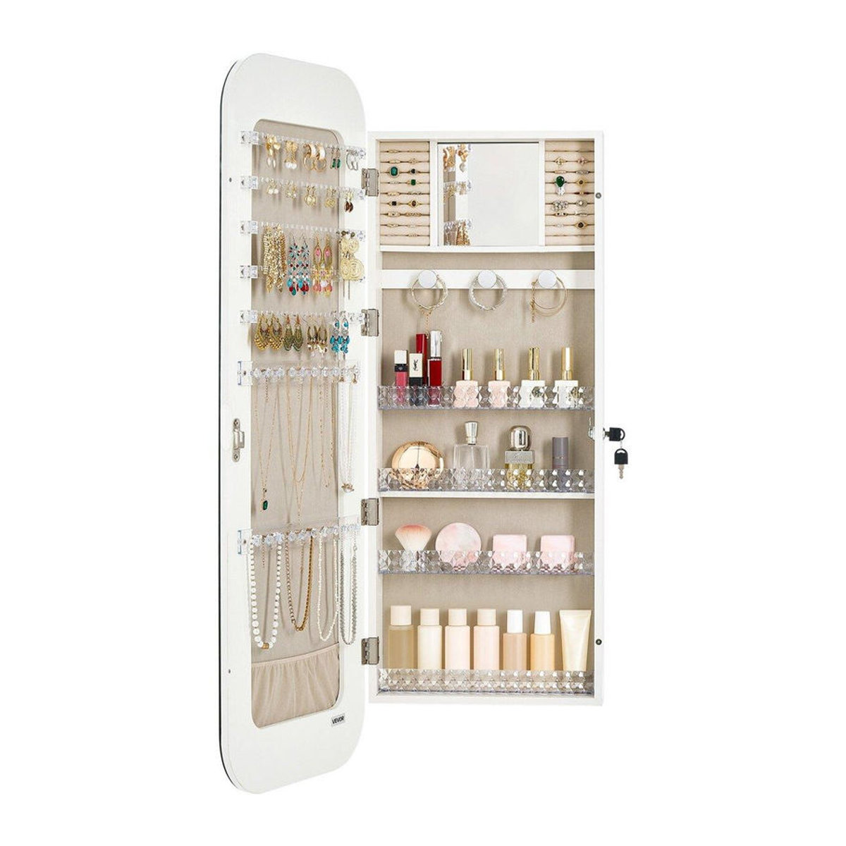 Buying Solutions MB Schmuckschrank mit Spiegel in Weiß, minimalistisches Design, Wandmontage oder Über-Tür-Aufhängung, Höhe: 108 cm - Bild 2