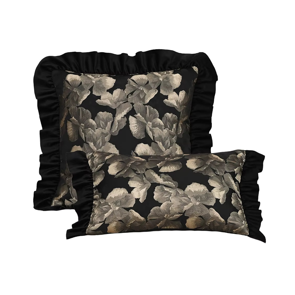 BUYNOW Kissenbezug aus schwarzem niederländischem Samt mit buntem Hanf-Jacquard-Druck und pastoraler Spitze im Vintage-Stil - Bild 5