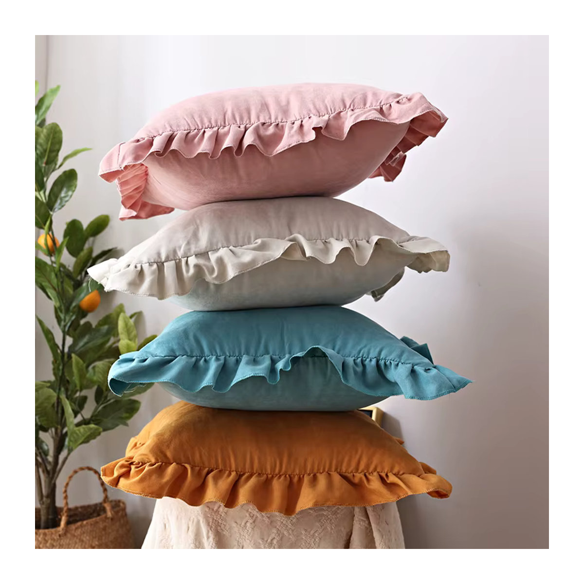 BUYNOW Kissenbezug aus Wildleder mit Rüschen in Grün und Mehrfarbig für Sofa und Schlafzimmer - Bild 2