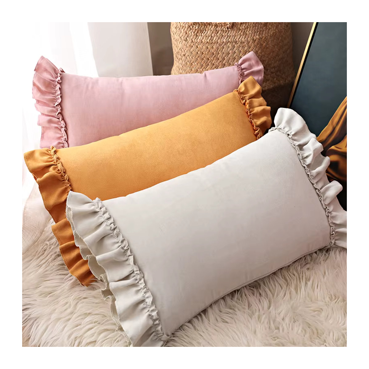 BUYNOW Kissenbezug aus Wildleder mit Rüschen in Grün und Mehrfarbig für Sofa und Schlafzimmer - Bild 3