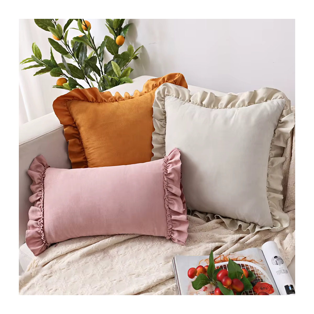 BUYNOW Kissenbezug aus Wildleder mit Rüschen in Grün und Mehrfarbig für Sofa und Schlafzimmer - Bild 4