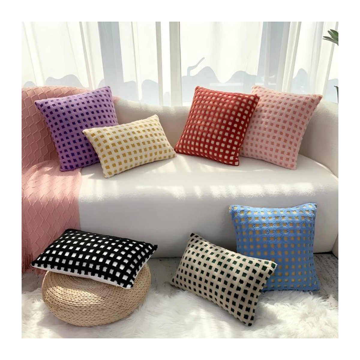 BUYNOW Plüschgitter Kissenbezug für Sofa und Wohnzimmer, lila/mehrfarbig, ohne Kissenkern - Bild 1