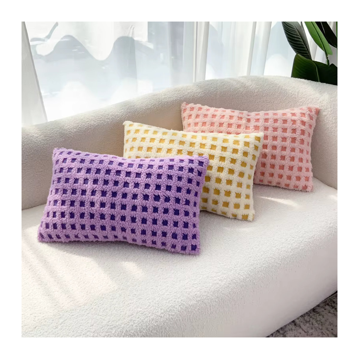 BUYNOW Plüschgitter Kissenbezug für Sofa und Wohnzimmer, lila/mehrfarbig, ohne Kissenkern - Bild 3