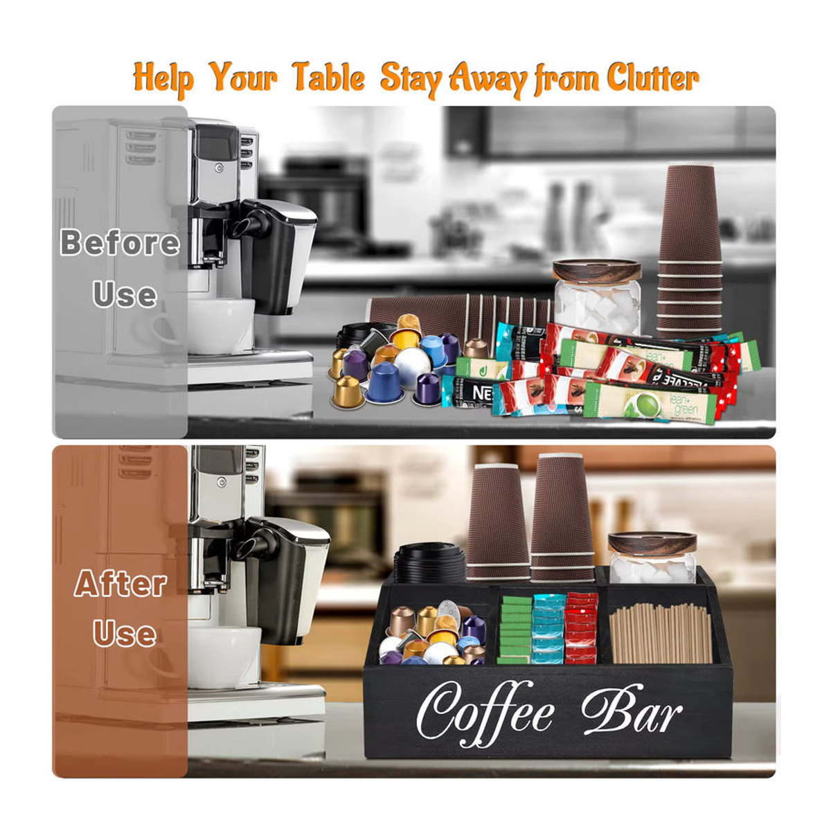 Buyyes Kaffeestation Organizer aus Holz in Schwarz oder Weiß für Kapseln und Zubehör im rustikalen Design - Bild 5