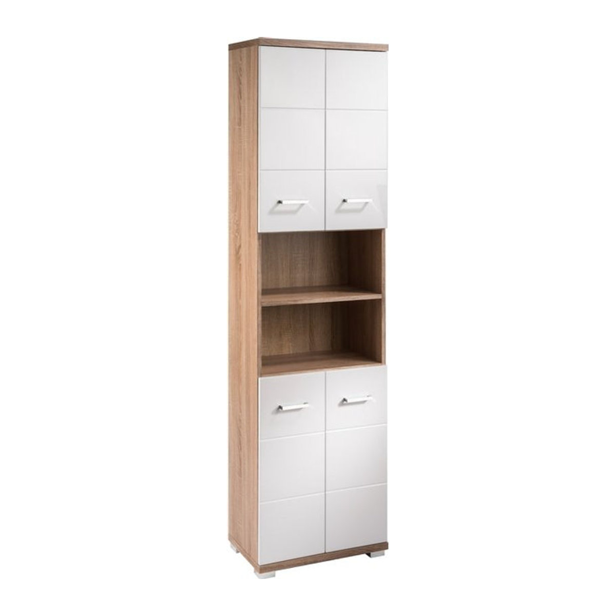 byLIVING Badezimmer Hochschrank NEBRASKA Modern in Eiche Natur und Weiß mit Drehtüren B/H/T: 50 x 192 x 31,5 cm - Bild 1