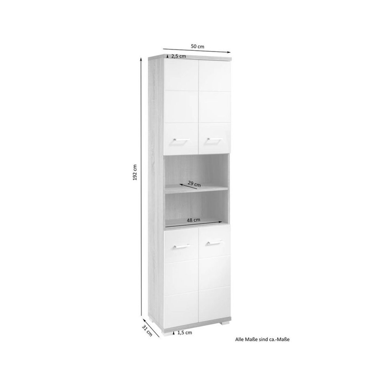 byLIVING Badezimmer Hochschrank NEBRASKA Modern in Eiche Natur und Weiß mit Drehtüren B/H/T: 50 x 192 x 31,5 cm - Bild 2
