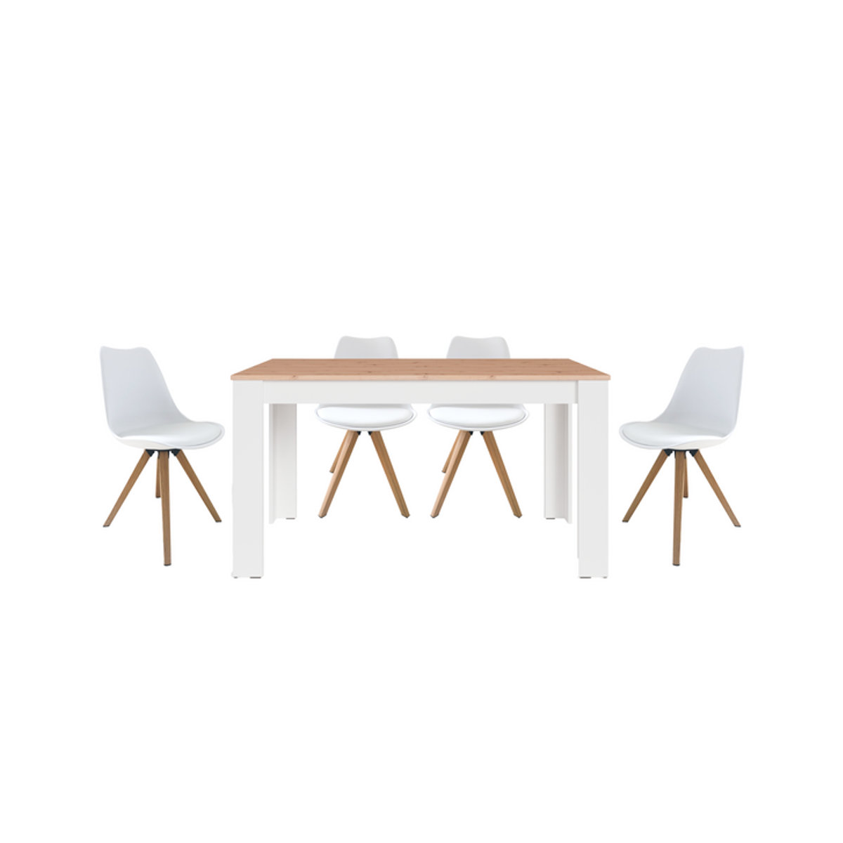 byLIVING Essgruppe im skandinavischen Design mit Tisch und 4 Stühlen in Weiß und Eiche Natur, B/T/H: 140 x 80 x 75 cm - Bild 1