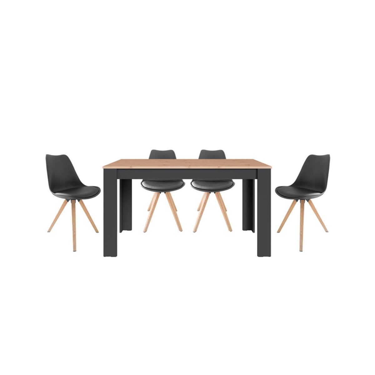 byLIVING Essgruppe Modern Skandinavisch in Anthrazit und Schwarz mit 4 Stühlen aus Eiche, Metall und Kunstleder, B/T/H: 140 x 80 x 75 cm - Bild 1