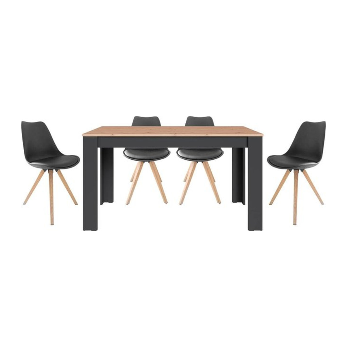 byLIVING Essgruppe Modern Skandinavisch in Anthrazit und Schwarz mit 4 Stühlen aus Eiche, Metall und Kunstleder, B/T/H: 140 x 80 x 75 cm - Bild 3