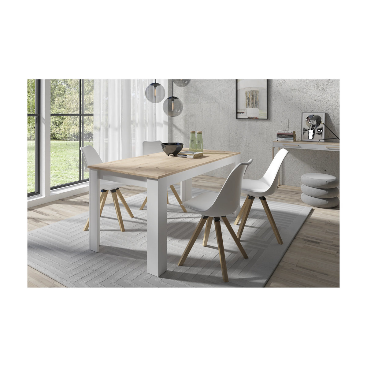 byLIVING Essgruppe Modern Skandinavisch in Weiß und Eiche Natur mit 4 Stühlen, B/T/H: 160 x 90 x 75 cm - Bild 2