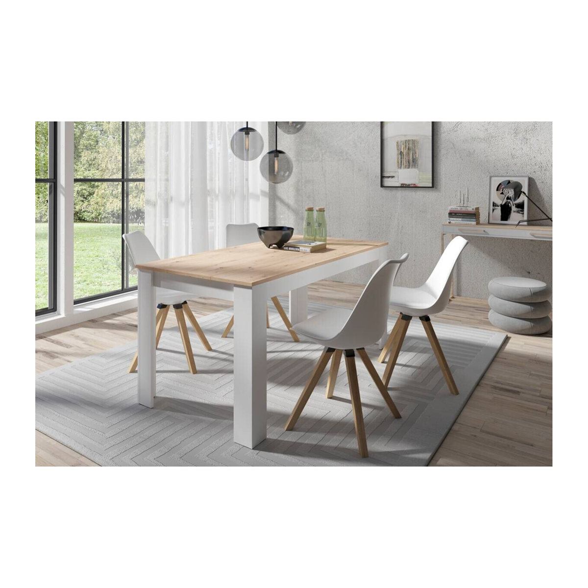 byLIVING Essgruppe Modern Skandinavisch in Weiß und Eiche Natur mit 4 Stühlen, B/T/H: 160 x 90 x 75 cm - Bild 3
