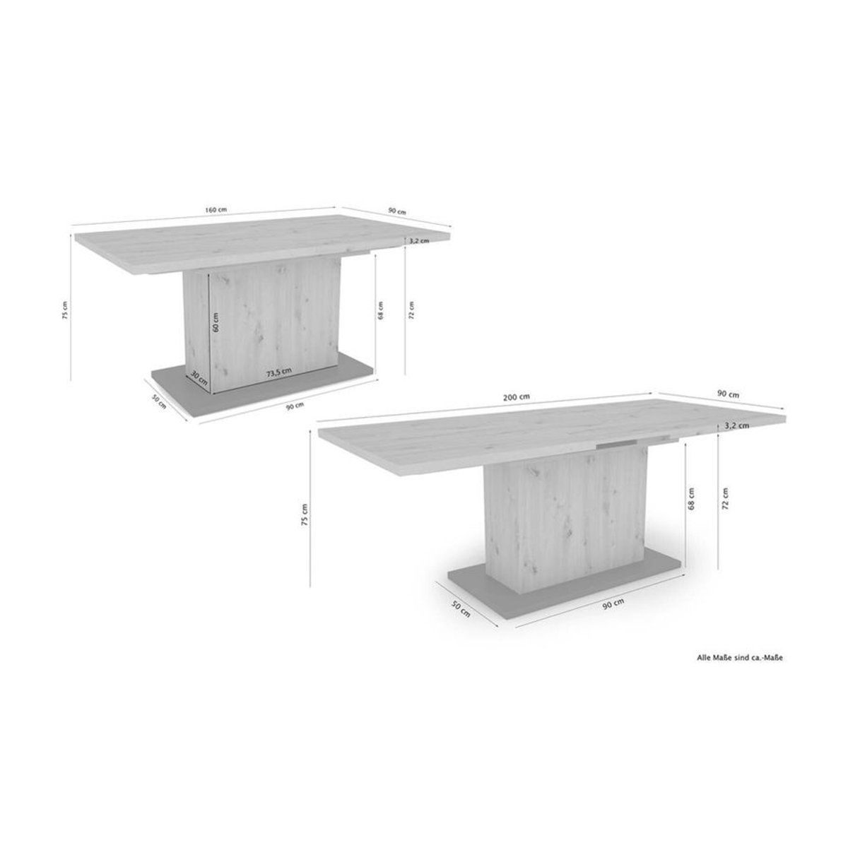 byLIVING Esstisch ATHEN Ausziehtisch in Beton-Optik Anthrazit Grau, B/H/T: 160 x 75 x 90 cm, erweiterbar auf 200 cm - Bild 2