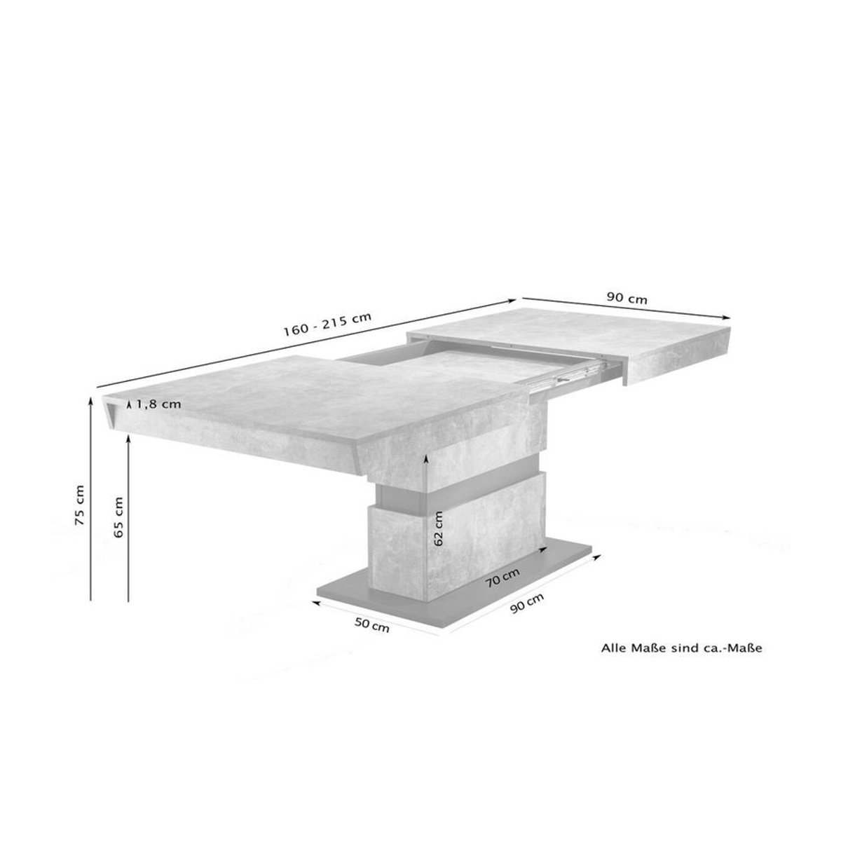 byLIVING Esstisch Matthew Ausziehtisch in Beton-Optik Anthrazit Grau B/H/T: 160 x 75 x 90 cm - Bild 7