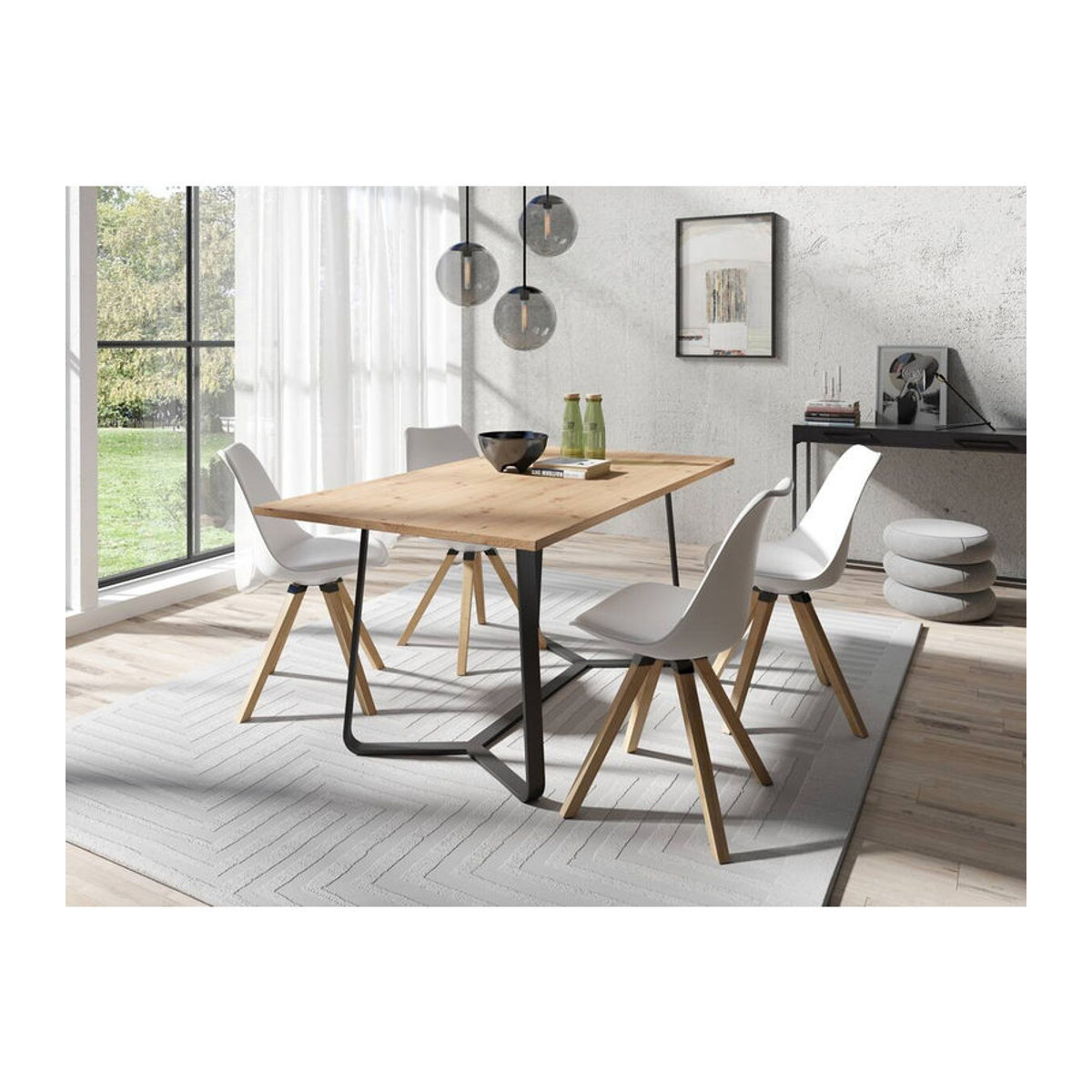 byLIVING Esszimmerstuhl KIRA 2er Set, Kunstleder Weiß, Gestell Eiche-Optik, Skandinavischer Stil, B/H/T: 48 x 86 x 55,5 cm - Bild 2