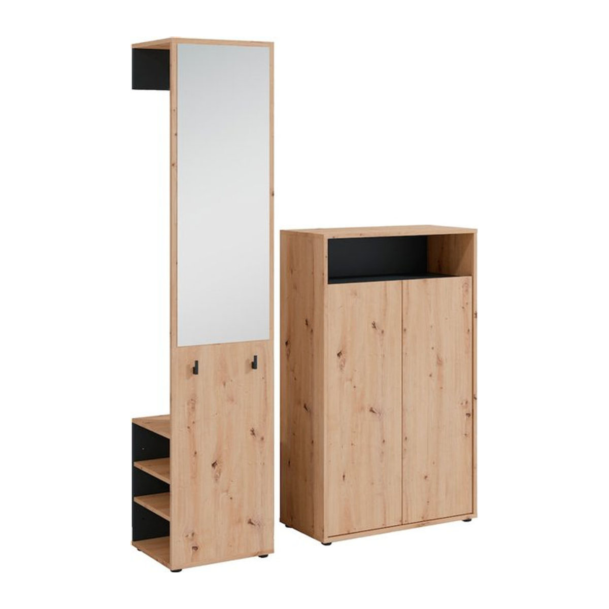 byLIVING Garderoben-Set LYON in Eiche Natur und Schwarz, B/H/T: 110 x 185 x 35 cm - Bild 1