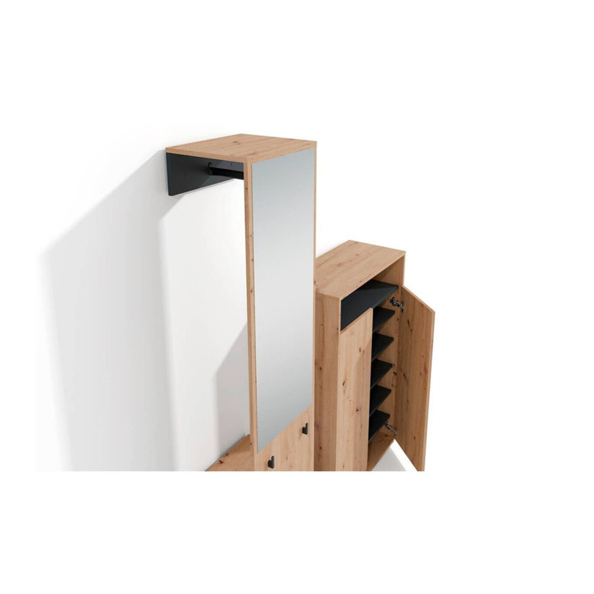 byLIVING Garderoben-Set LYON in Eiche Natur und Schwarz, B/H/T: 110 x 185 x 35 cm - Bild 3