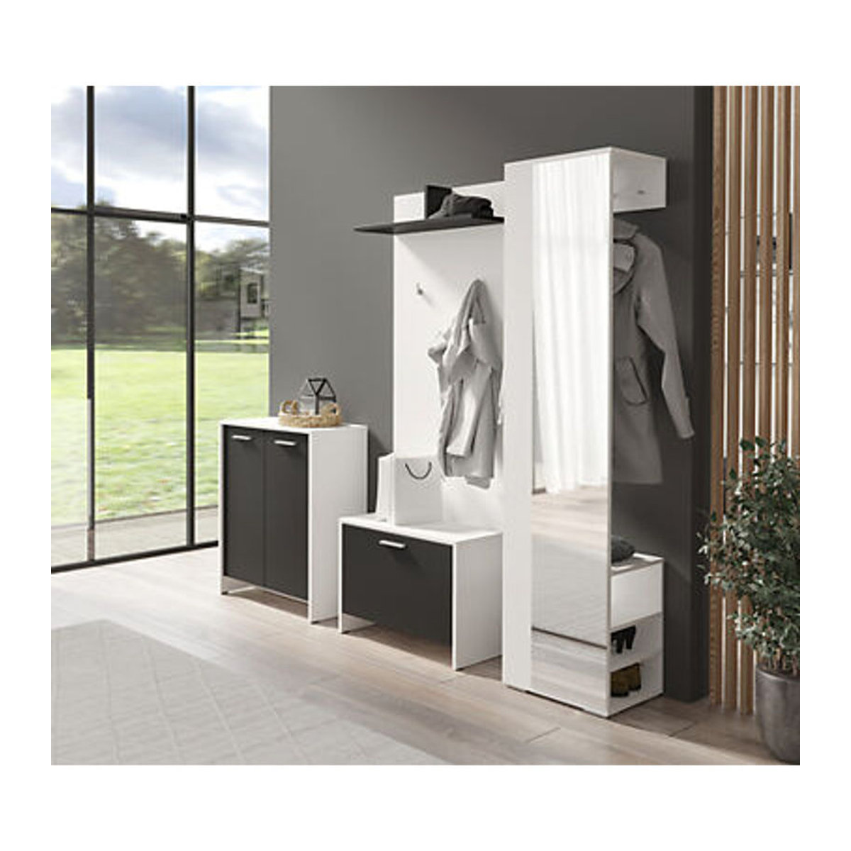 byLIVING Garderobenschrank Ben modern in Weiß mit Spiegel und verstellbaren Regalböden, B/H/T: 40 x 184 x 35 cm - Bild 2