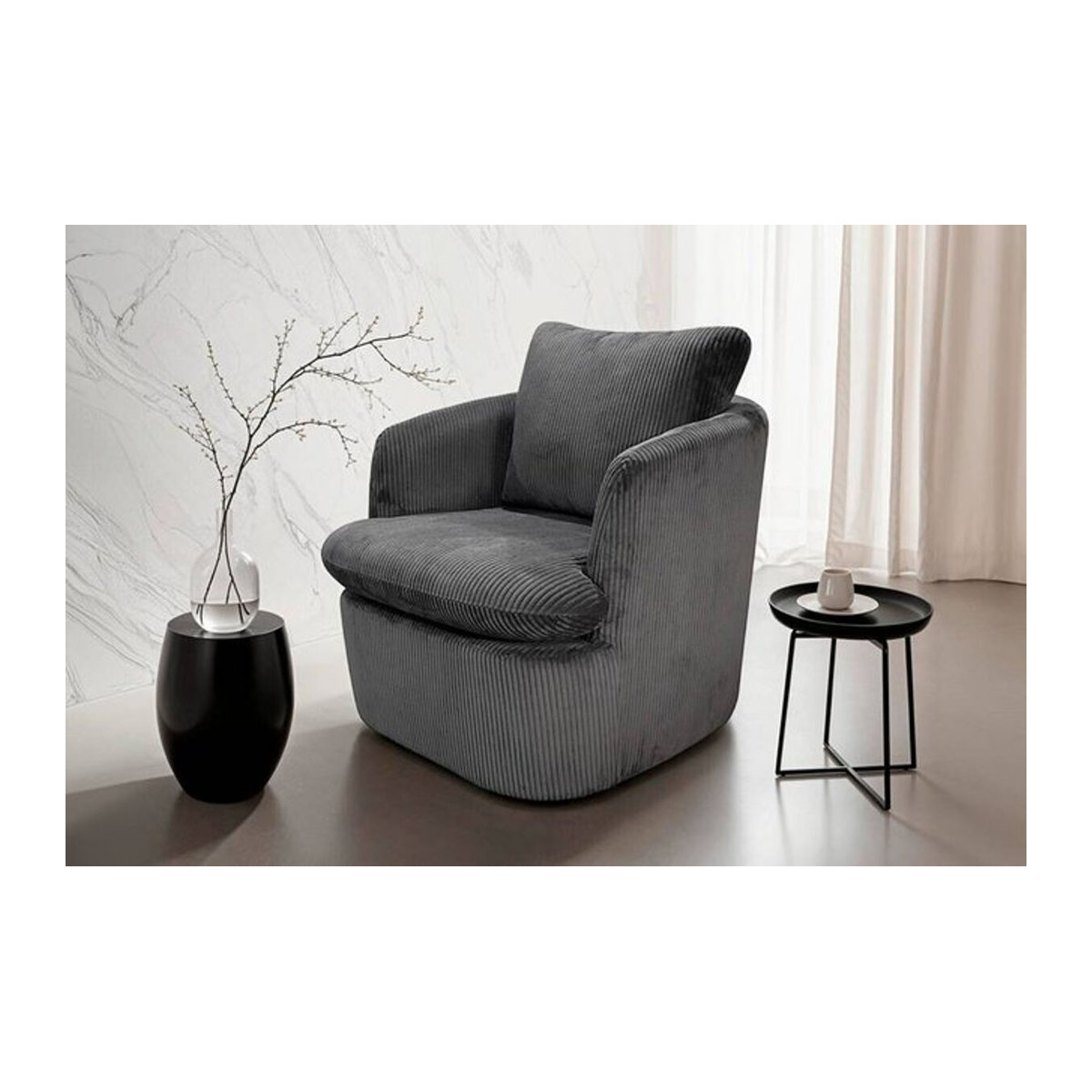 byLIVING Loungesessel HARMONY aus Stoff in Anthrazit und Grau, Breite: 72 cm - Bild 2
