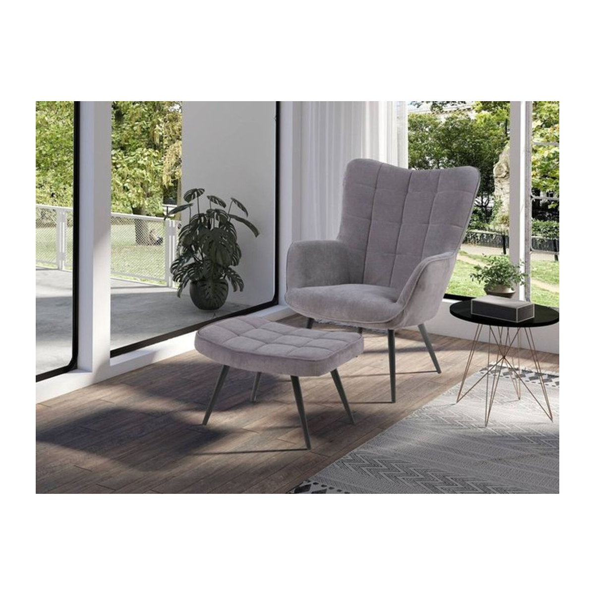 byLIVING Relaxsessel UTA in Grau mit Cordbezug und schwarzem Metallgestell, B/H/T: 72 x 97 x 80 cm - Bild 2