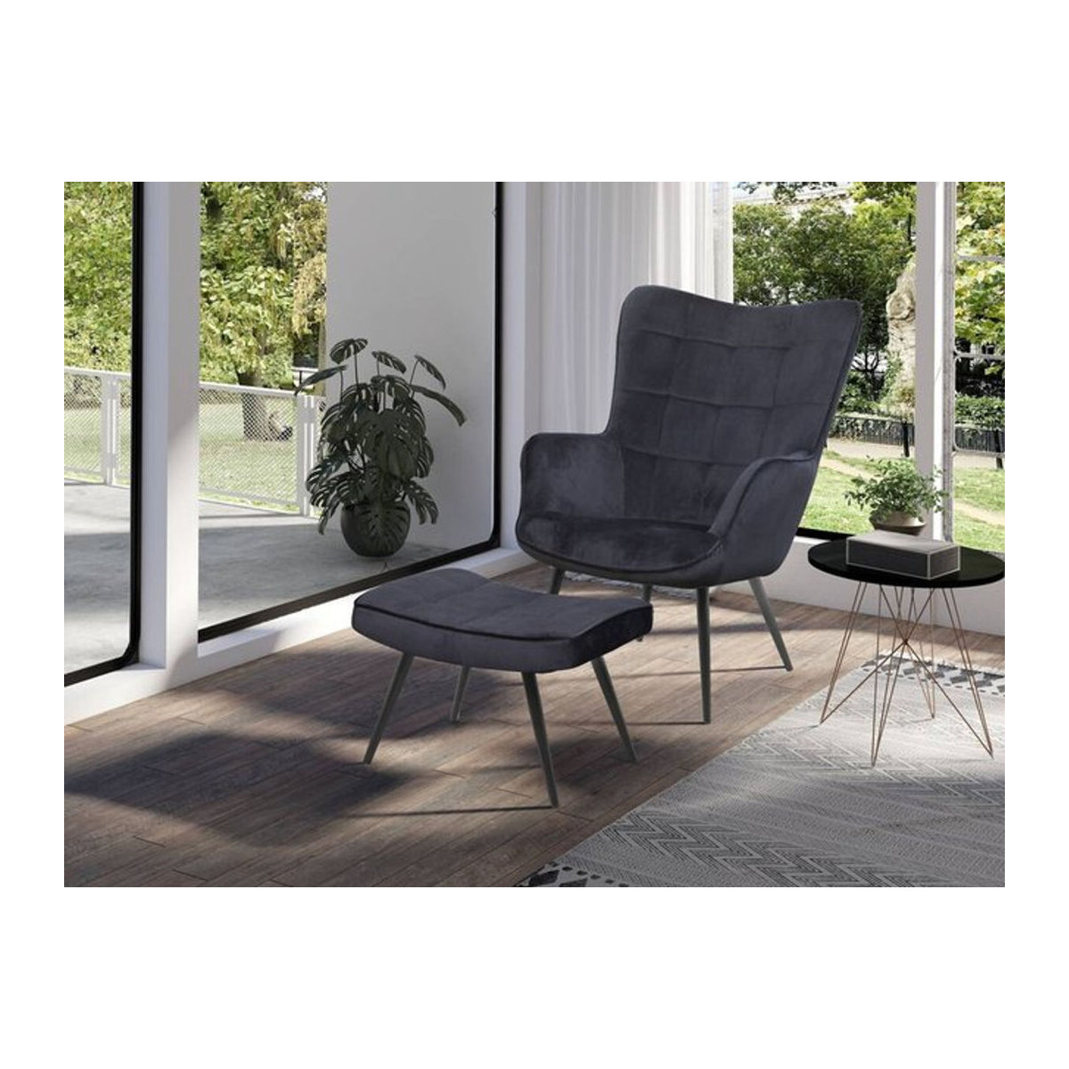 byLIVING Relaxsessel UTA in Schwarz, Samt und Metall, Modernes Design, B/H/T: 72 x 97 x 80 cm - Bild 2