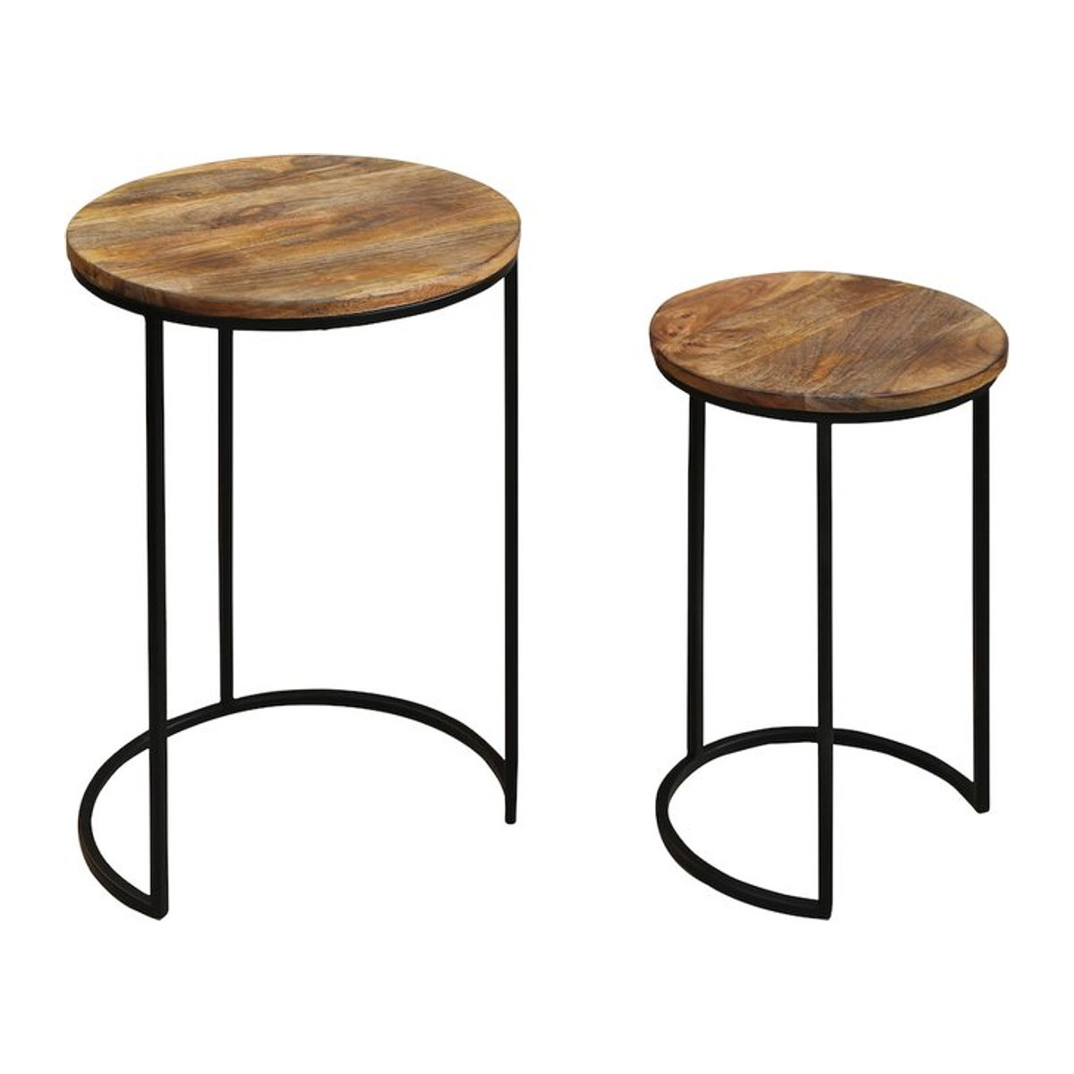 byLIVING Satztisch JARON aus Massivholz und Metall im Industrial Design, rund, Natur/Schwarz/Braun - Bild 1