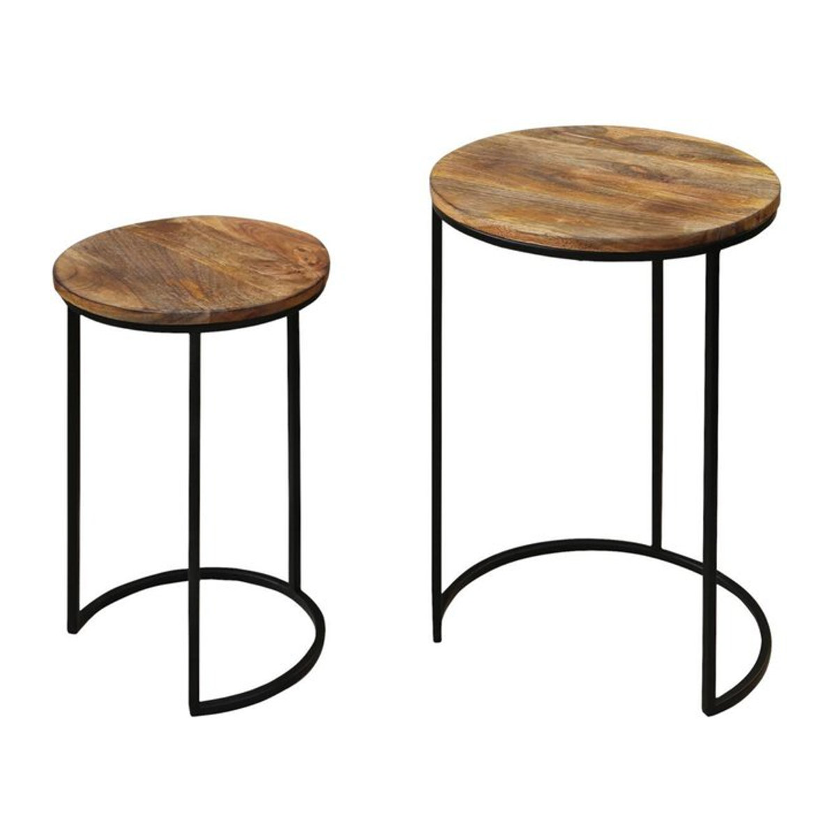 byLIVING Satztisch JARON aus Massivholz und Metall im Industrial Design, rund, Natur/Schwarz/Braun - Bild 2