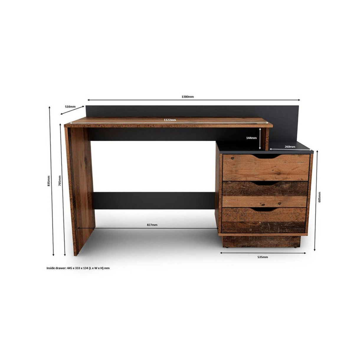 byLIVING Schreibtisch BELFAST im Industrial Design, Old Wood Nachbildung und Anthrazit, B/H/T: 138 x 83,5 x 51,5 cm - Bild 4