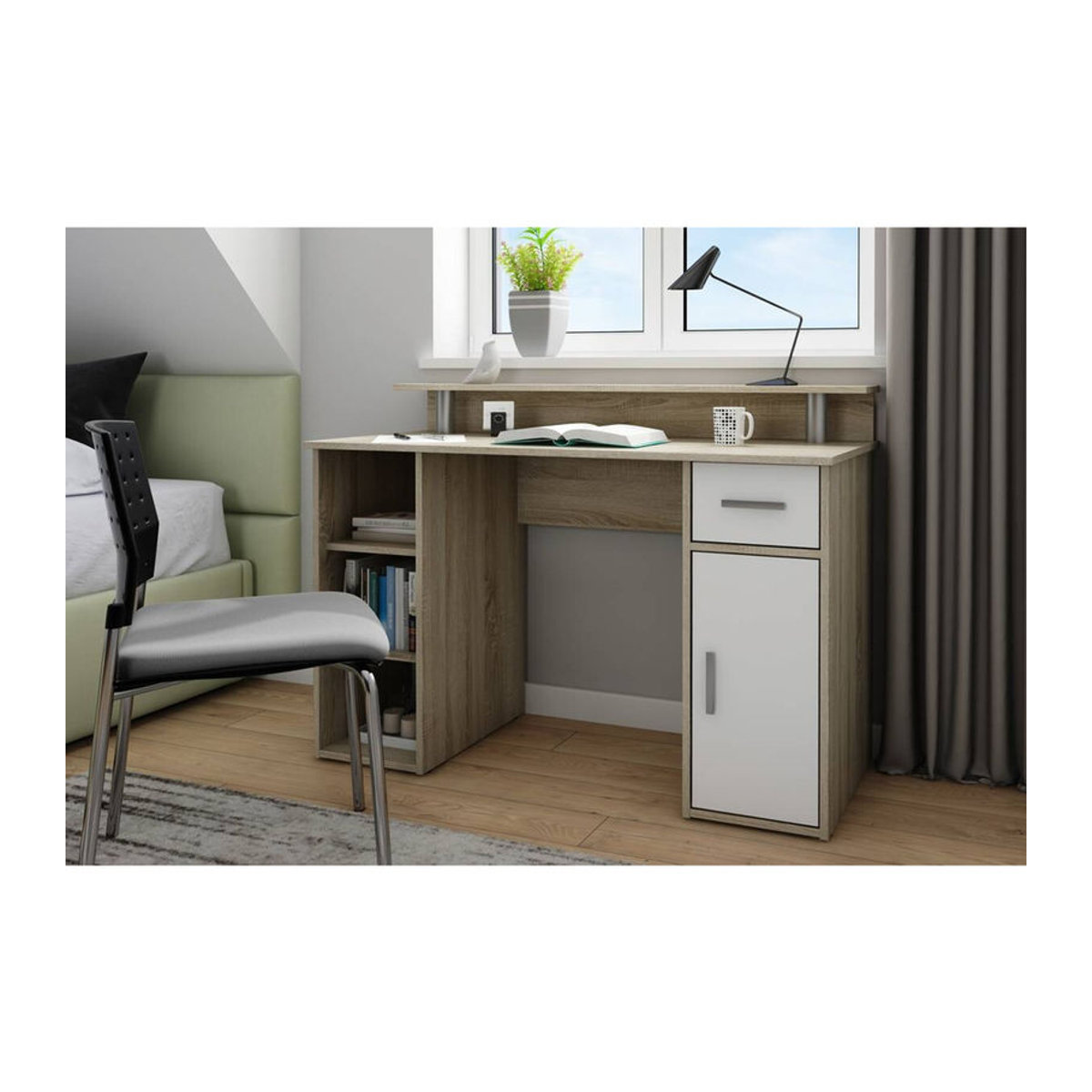 byLIVING Schreibtisch DIEGO in Eiche und Weiß mit Silber, B/T/H: 120 x 55 x 88 cm - Bild 3